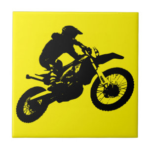Motocross Rider Silhouette - Retro Thrill on Tile