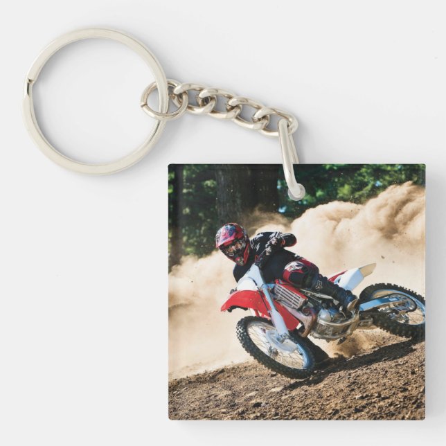 Motocross rider throw pillow key ring (Front)