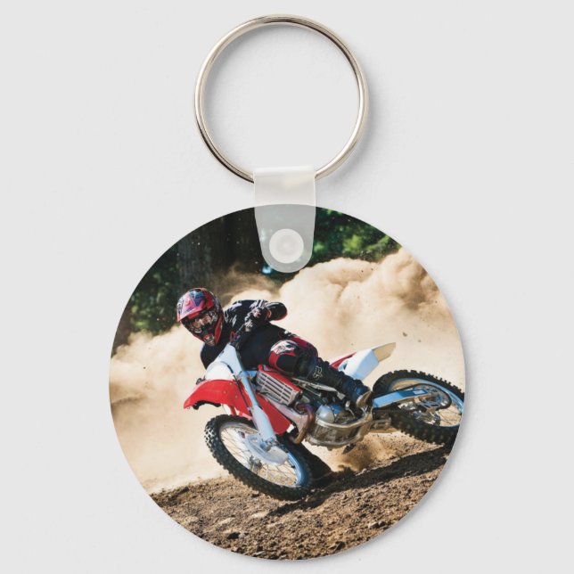 Motocross rider throw pillow key ring (Front)