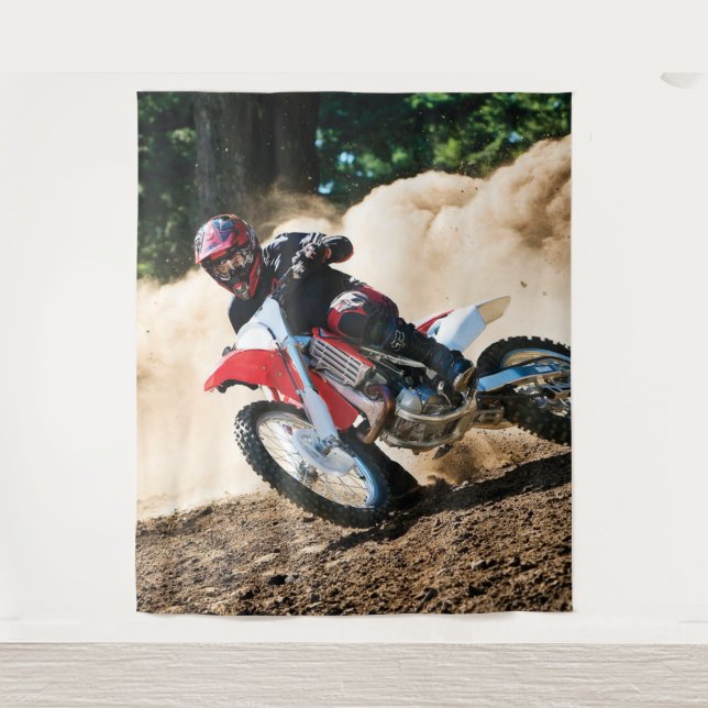 Motocross rider throw pillow tapestry (Front)