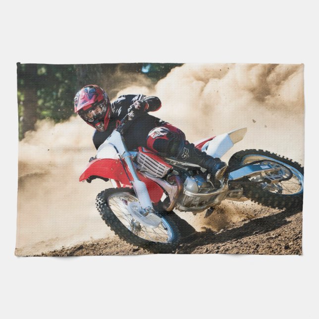 Motocross rider throw pillow tea towel (Horizontal)