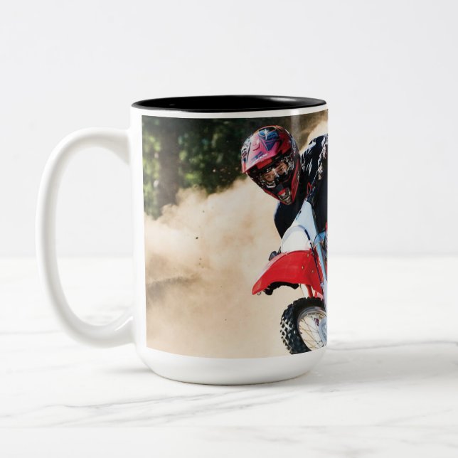 Motocross rider throw pillow Two-Tone coffee mug (Left)