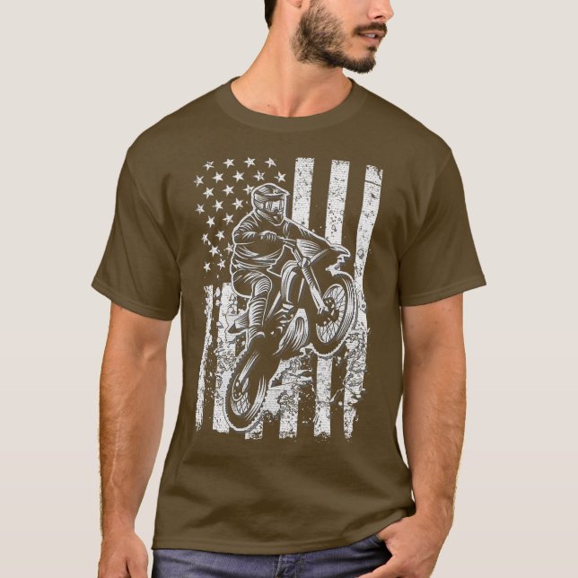 Motocross s USA American Flag Dirtbike T-Shirt (Front)