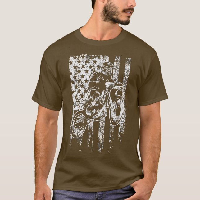 Motocross s USA American Flag Dirtbike T-Shirt (Front)