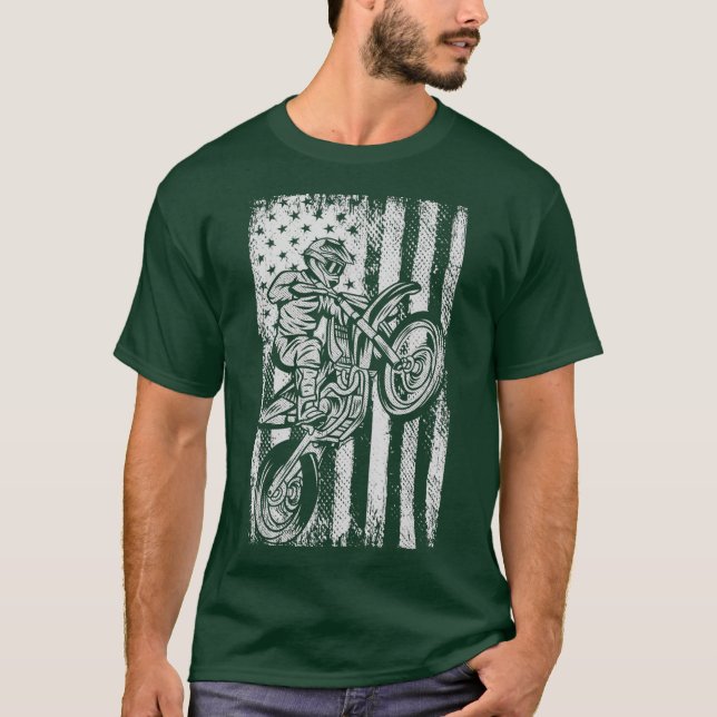 Motocross s USA American Flag Dirtbike T-Shirt (Front)