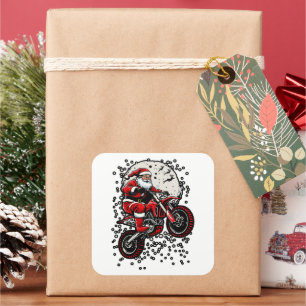 Motocross Santa Jumping Motorcycle Square Sticker