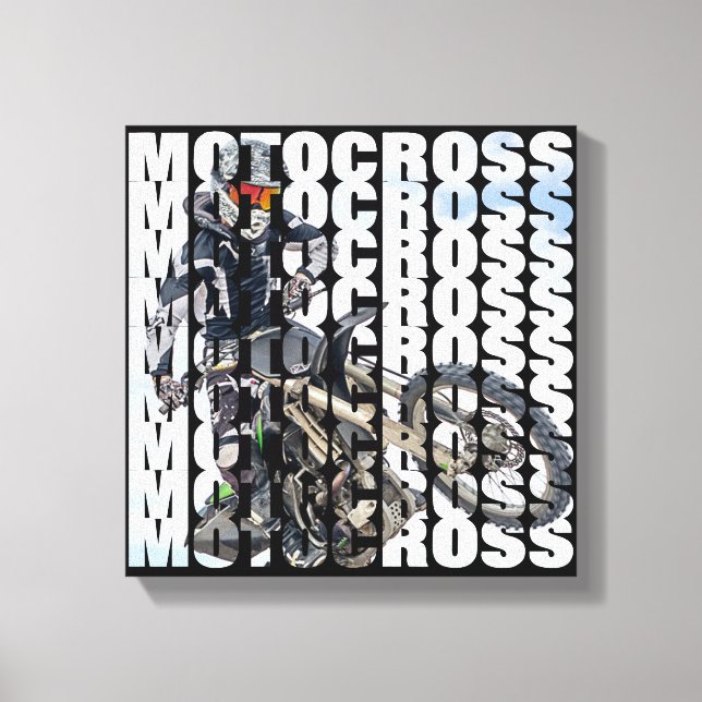 Motocross Sports Dirt Biker Photo Typography Canvas Print (Front)
