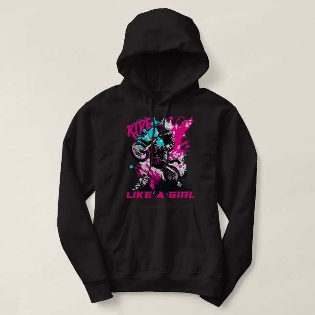 Motocross Women ride Like A Girl Funny Dirt Bike G Hoodie (Design Front)