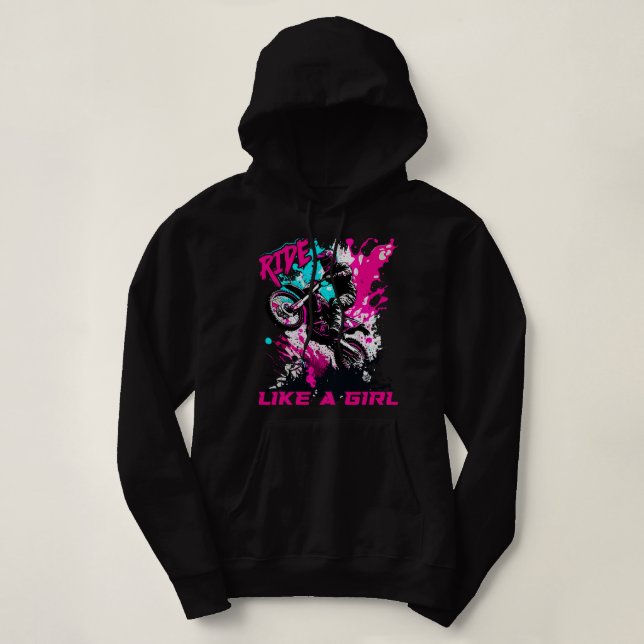 Motocross Women ride Like A Girl Funny Dirt Bike G Hoodie (Design Front)
