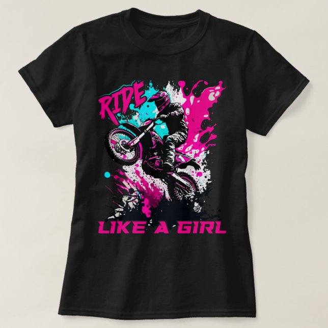 Motocross Women ride Like A Girl Funny Dirt Bike G T-Shirt (Design Front)