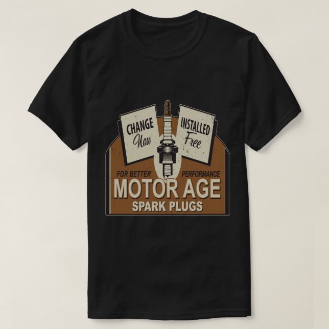 Motor Age Spark Plug T-Shirt (Design Front)