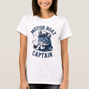 Motor Boat Captain Cat Shirt Funny Fishing Pontoon