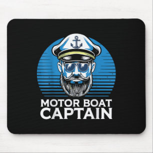 Motor Boat Captain Cool Nautical Retro Sailor Ocea Mouse Pad