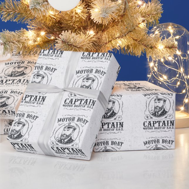 Motor Boat Captain Funny Pontoon Boating Wrapping Paper (Holidays)