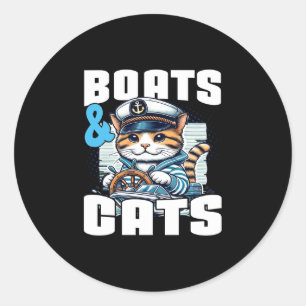 Motor boat cat captain speed boat owner motorboat classic round sticker
