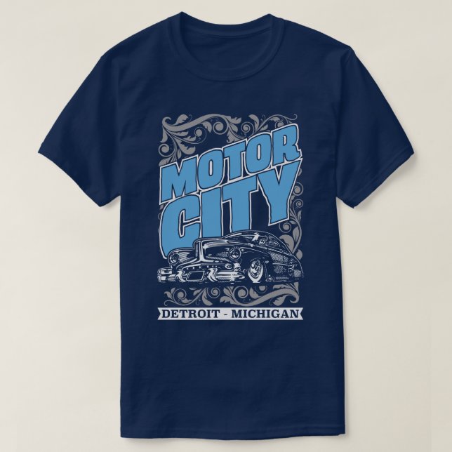 Motor City Detroit Michigan Classic Cars USA Tee (Design Front)