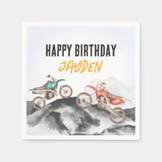 Motor Dirt Bike Fast One 1st birthday party Napkin (Front)