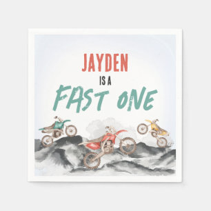 Motor Dirt Bike Fast One 1st birthday party Napkin