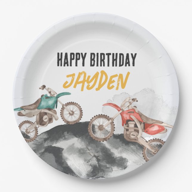 Motor Dirt Bike Fast One 1st birthday party Paper Plate (Front)