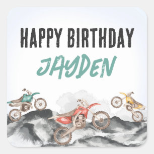 Motor Dirt Bike Fast One 1st birthday party Square Sticker