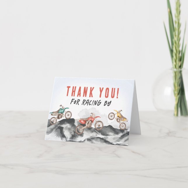 Motor Dirt Bike Racer Blank Thank You Card (Front)