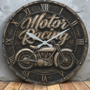 Motor Racing Vintage Motorcycle Garage Decor Retro Large Clock
