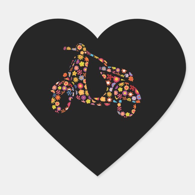 Motor Scooter Flower Pattern Heart Sticker (Front)