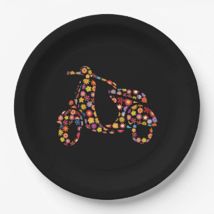 Motor Scooter Flower Pattern Paper Plate