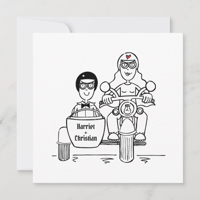 Motorbike and Sidecar Wedding Evening Reception Invitation (Front)