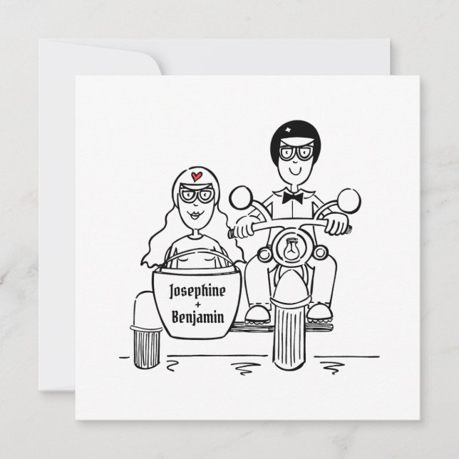 Motorbike and Sidecar Wedding Invitation (Front)