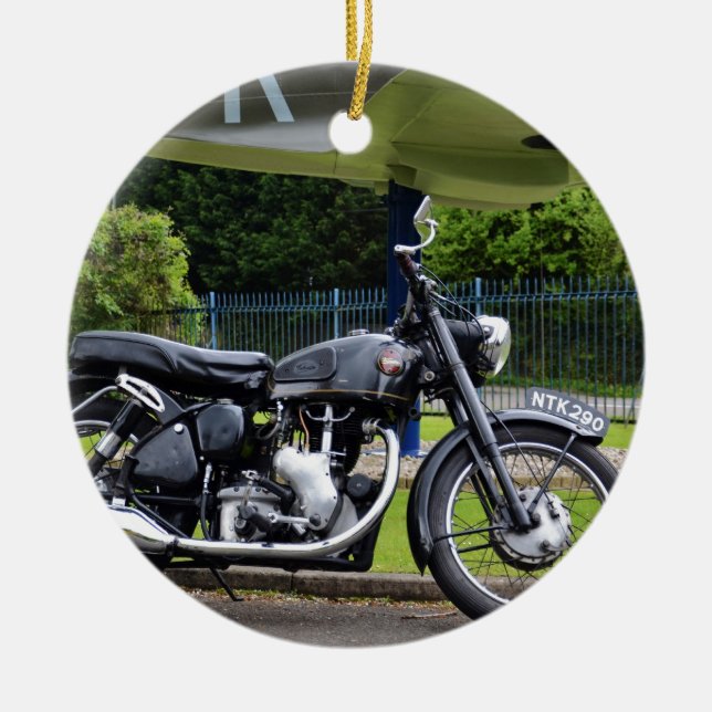 Motorbike And Spitfire Ceramic Tree Decoration (Front)