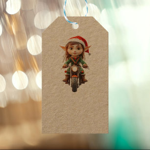 Motorbike Christmas Elf Kraft Gift Tags