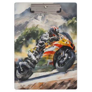 Motorbike cornering up a mountainside clipboard