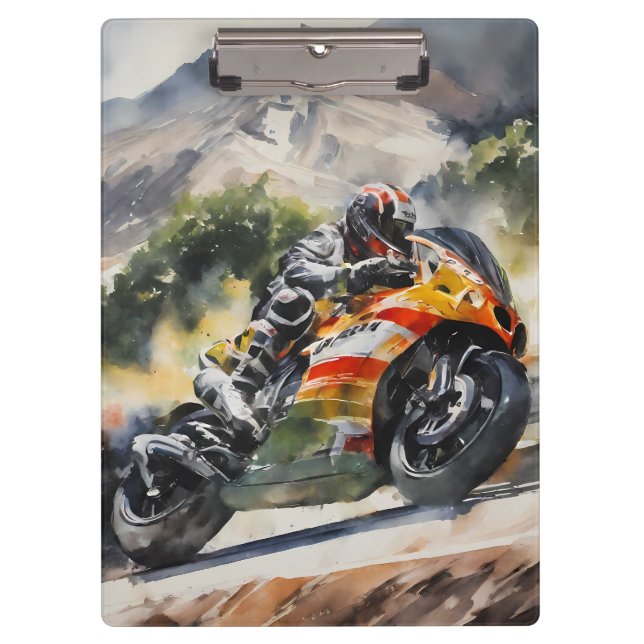 Motorbike cornering up a mountainside clipboard (Front)