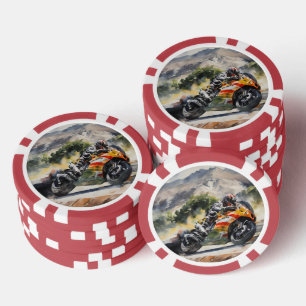 Motorbike cornering up a mountainside poker chips