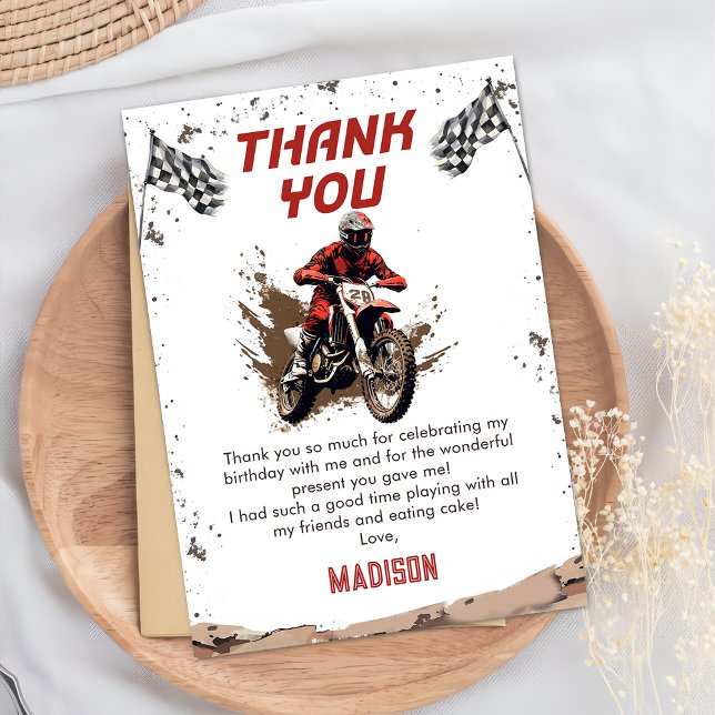 Motorbike Dirt Bike Birthday Thank You Card (Creator Uploaded)