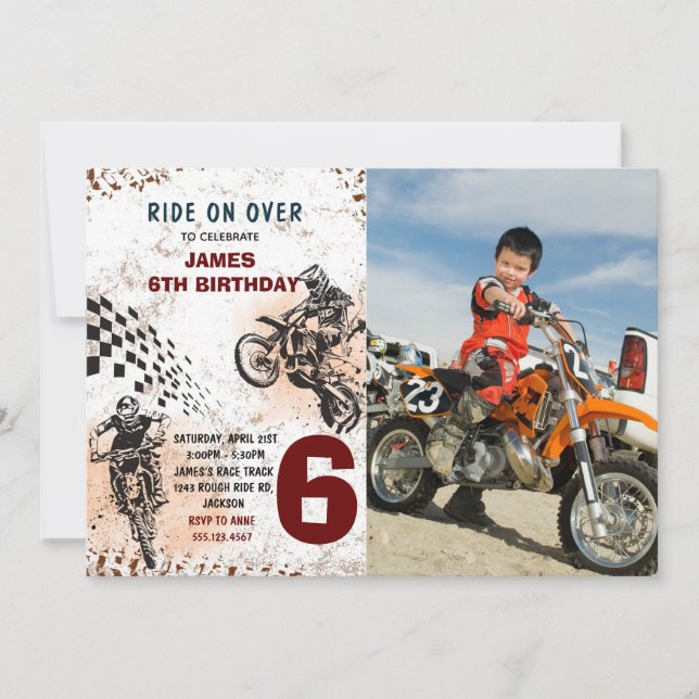 Motorbike Dirt Bike Photo Birthday Invitation (Front)