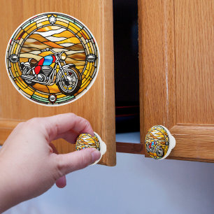 Motorbike Faux Stained Glass Ceramic Knob