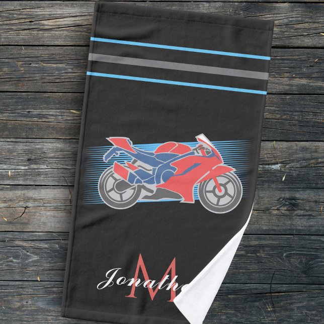 Motorbike Racing Motorcycle Initial & Name Sports  Hand Towel (Creator Uploaded)