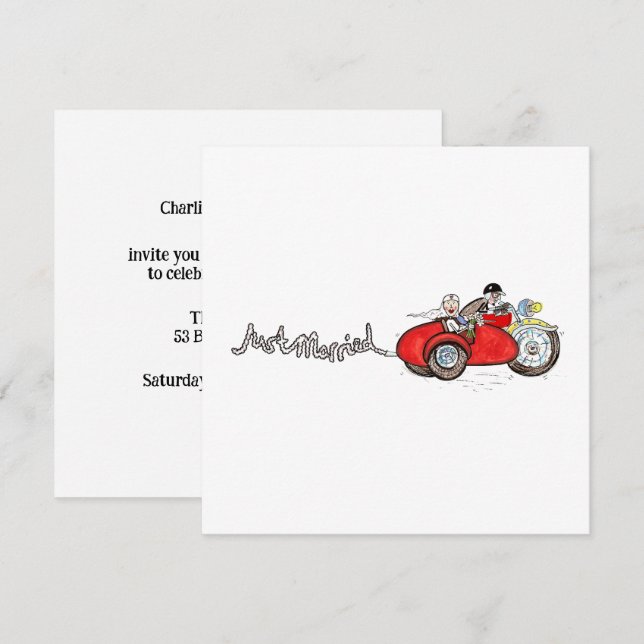 Motorbike & Sidecar Wedding Evening Invitation (Front/Back)