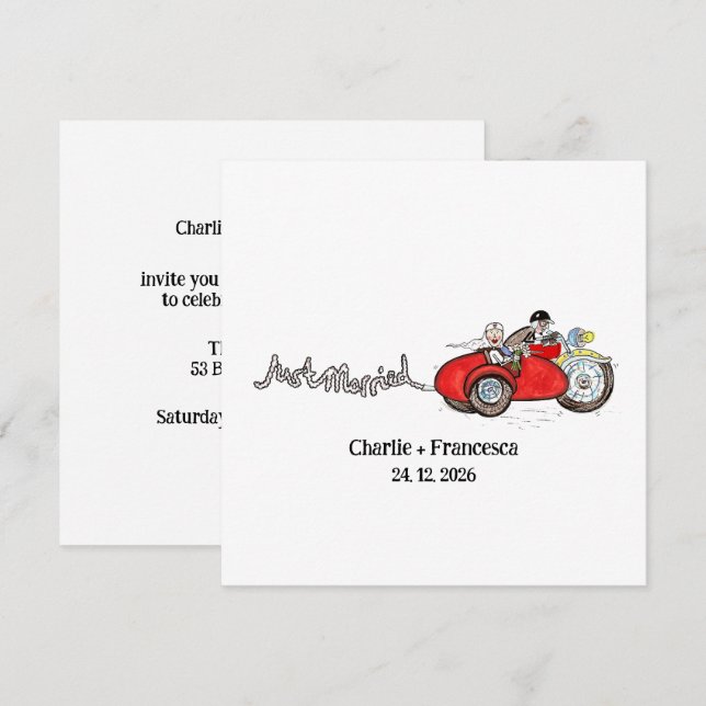 Motorbike & Sidecar Wedding Evening Invitation (Front/Back)