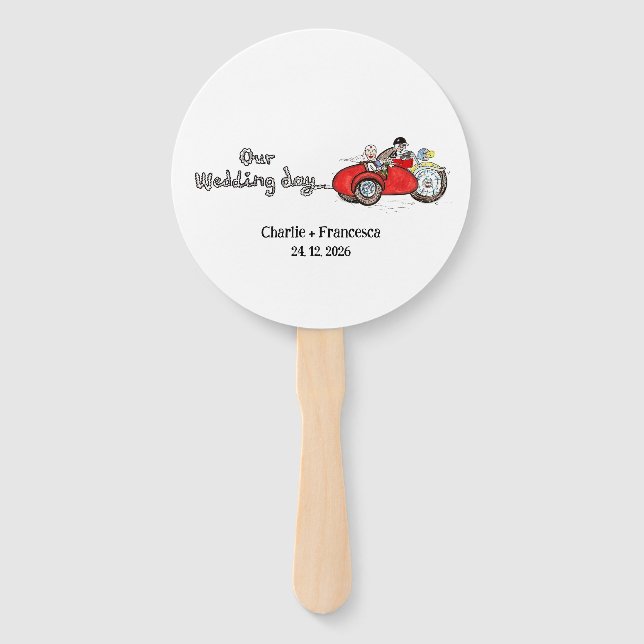 Motorbike & Sidecar Wedding Hand Fan (Front)