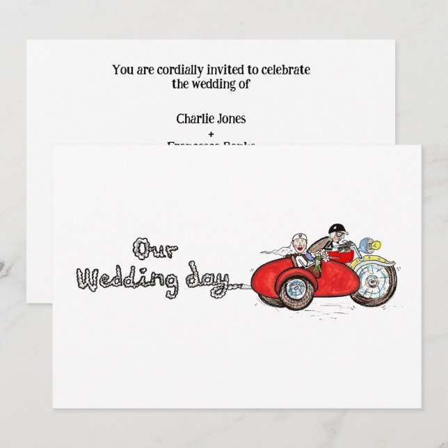 Motorbike & Sidecar Wedding  Invitation (Front/Back)