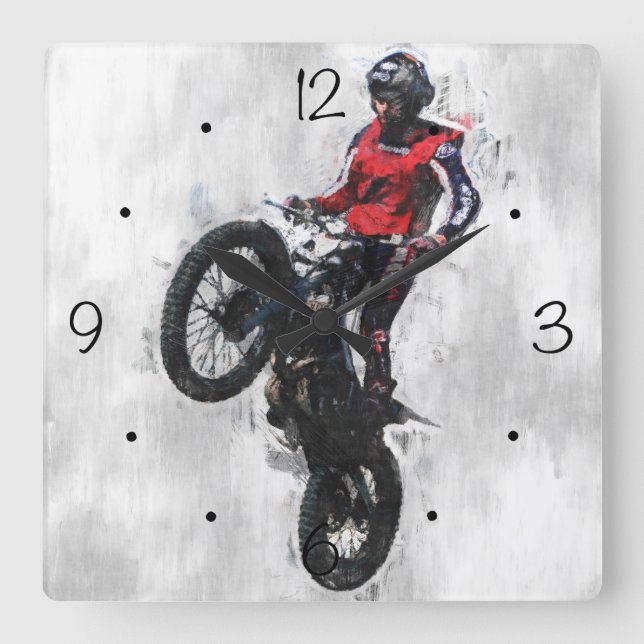 Motorbike trials rider square wall clock (Front)