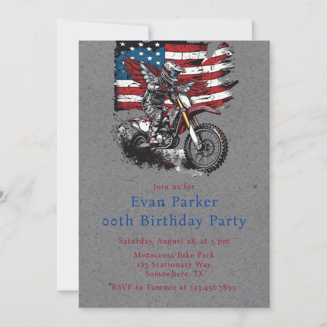 Motorbike United States Flag 00th Birthday Party Invitation (Front)