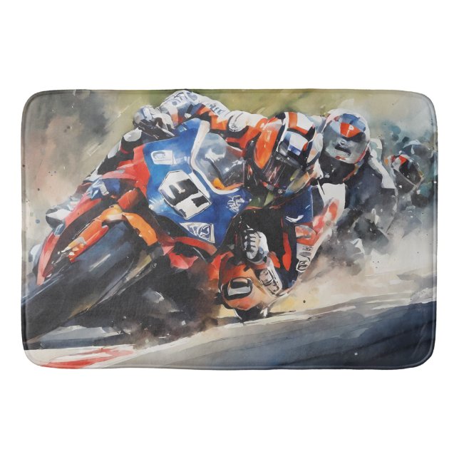 Motorbikes, High-Speed Cornering Action Bath Mat (Front)