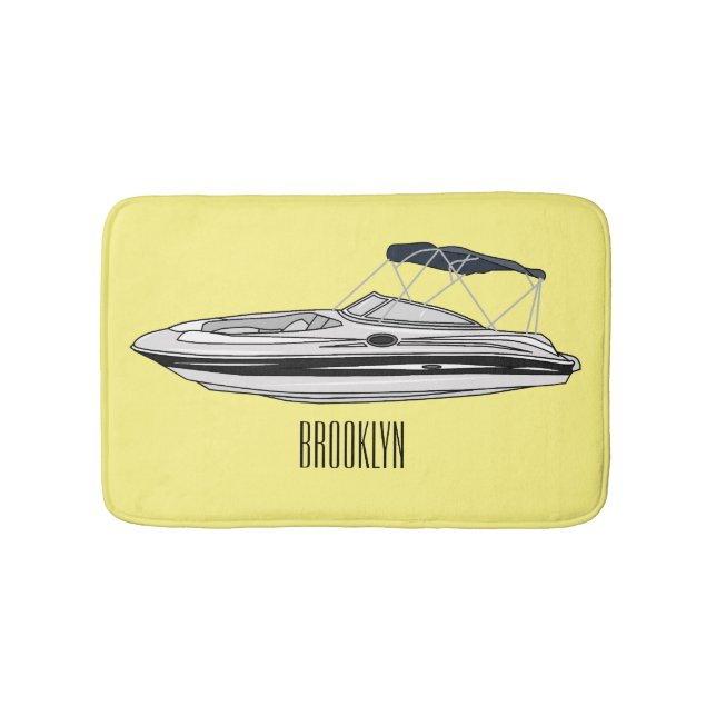 Motorboat cartoon illustration bath mat (Front)