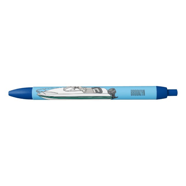 Motorboat cartoon illustration  black ink pen (Front)