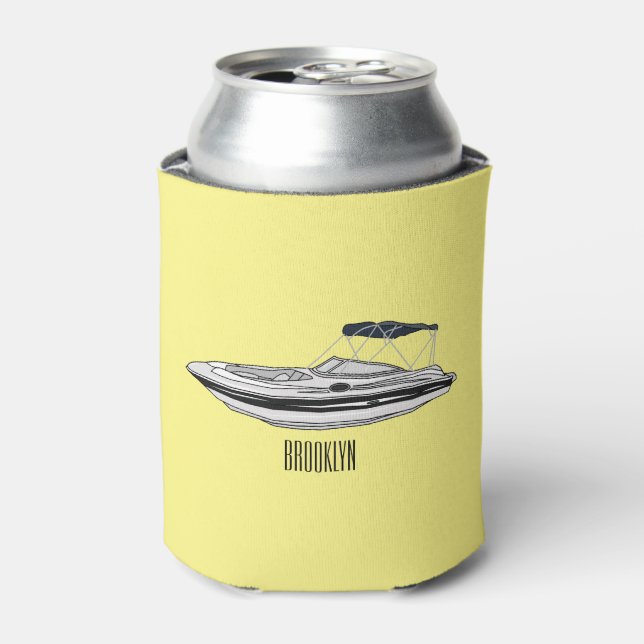 Motorboat cartoon illustration can cooler (Can Front)