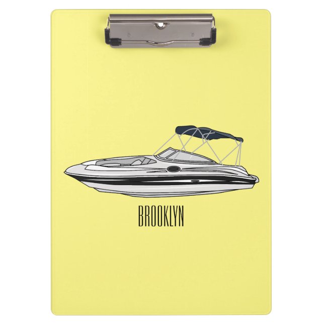 Motorboat cartoon illustration clipboard (Front)